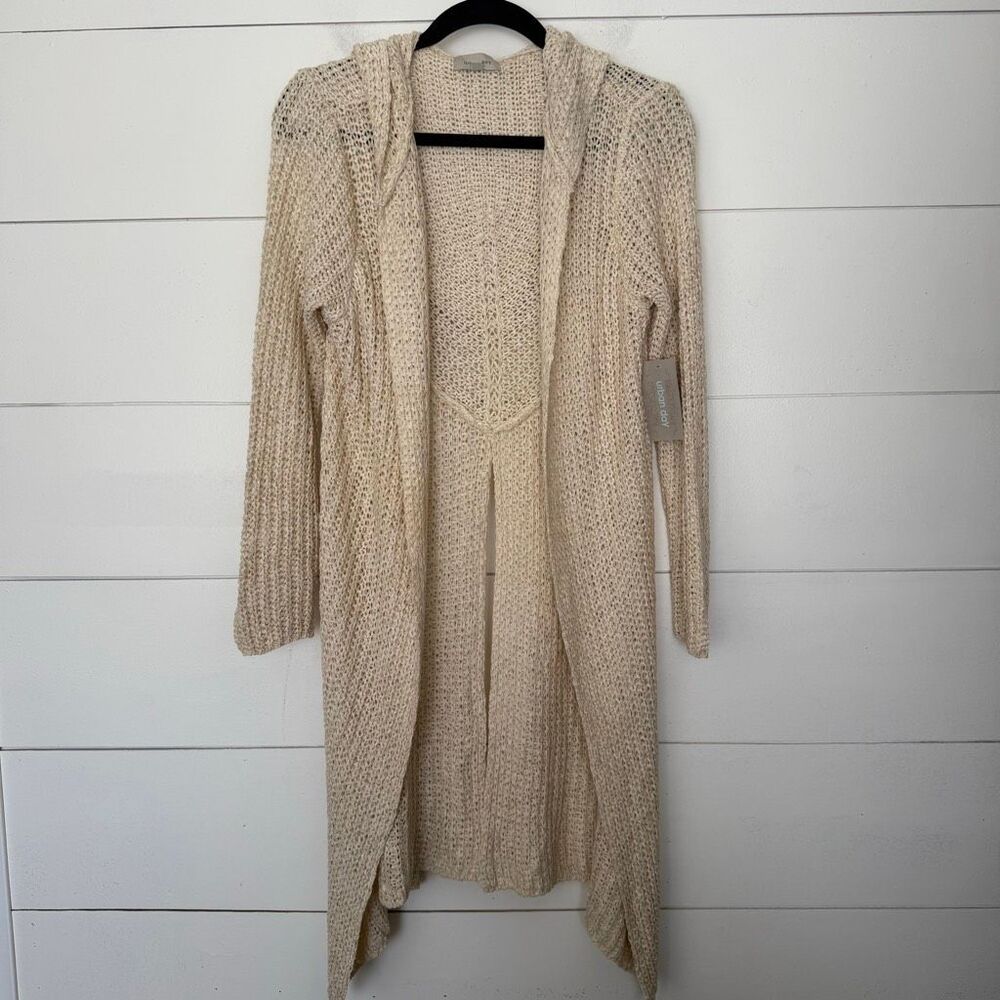 Urban Day Women’s Medium Cream Hooded Boho Cardigan Sweater New
